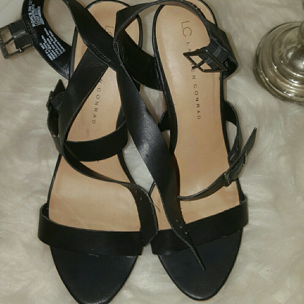 Lc lauren conrad strappy black wooden platform